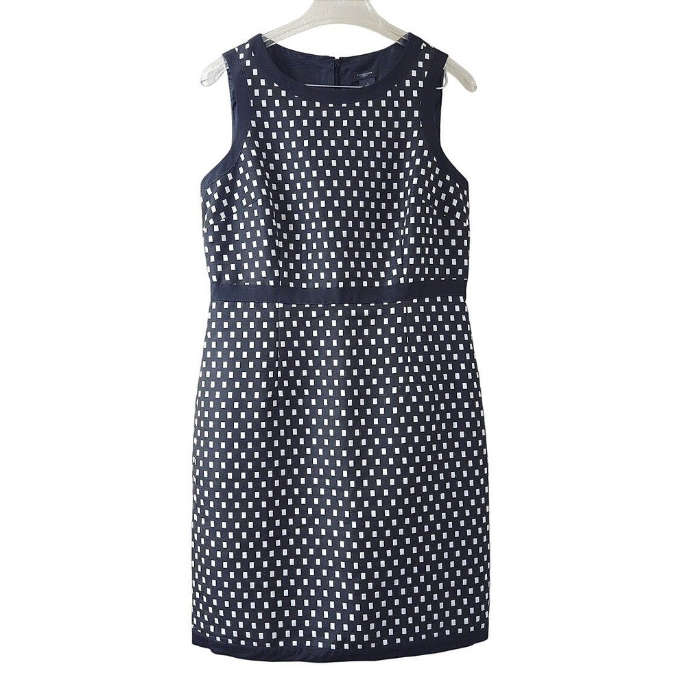 Ann Taylor Black White Textured Sleeveless Sheath Dress Geometric Print Size 8